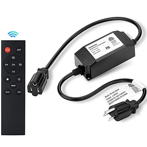 Newpow Outdoor Dimmer 240 Watts, Timer Switch Daily Cycle, Memory Function, Ip67 Waterproof, 80Ft Remote Range, Plug-In Dimmer Works With 120V Dimmable Outdoor String Lights Led And Incandescent Bulb #TOP10