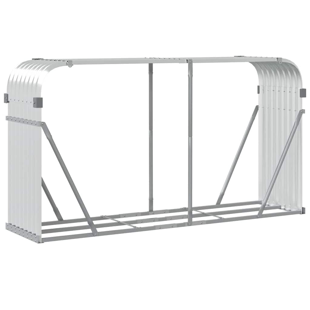 Kaminholzunterstand Silbern 180x45x100 cm, Verzinkter Stahl Kaminholzständer für Brennholz, Holzablage für Kamin mit Wandhalterung, stabiler Metall Holzspeicher für Außen