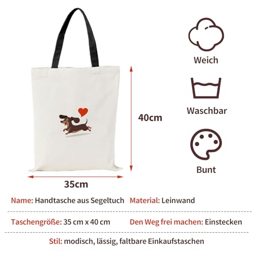 Snyvpra Dackel Geschenke, Damen-Tragetaschen aus Segeltuch, Jutebeutel Wiederverwendbare Einkaufstasche, Dackel Geschenke Für Tierliebhaber, Tragbar Kulturtasche Damen für Reise Alltagsleben