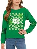 IIMMER Child Girl's St.Patrick's Day Saint Fashion Sweatshirt Irish Sequin Sleeves Shamrock Clover Shirt Green Checkered 12 Years