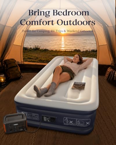 Image of VOSSER Twin XL Air Mattress with Built-in Pump, 13 inch Raised 80 inch Extra Long Inflatable Blow Up Mattress, Flocked Top Single Air Bed for Home, Guests &Floor,Portable Bed Twin Size Air Mattress
