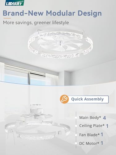 Image of LEDIARY 24 inch Low Profile Ceiling Fans with Lights, APP & Remote, White