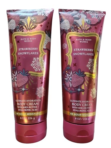 Bath & Body Works Strawberry Snowflakes Ultimate Hydration Body Cream For Women 8 Fl Oz 2- Pack (Strawberry Snowflakes)