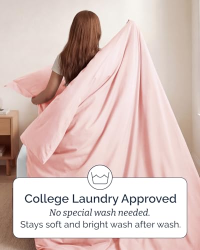 Image of Duvet Cover Twin /Twin XL Size Set - Extra Soft Twin /Twin XL Duvet Cover 68 inch x 90 inch with 1 Pillow Sham for Women, Men, Kids & Teens - Comfy, Easy-Care & Fade Free w / Zipper Closures & Ties (Baby Pink)