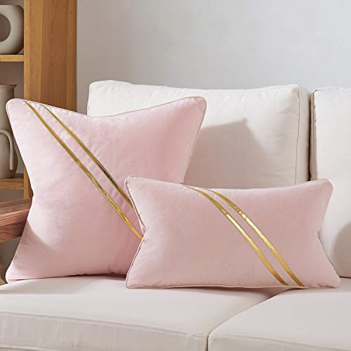 Avigers 12 X 20 Inch Pink Gold Leather Striped Lines Velvet Cushion Case Luxury Modern Throw Pillow Cover Decorative Pillow For Couch Living Room Bedroom Car #TOP5