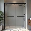 Botwinkle Shower Door 56-60" W x 72" H, Semi-Frameless Sliding Glass Shower Door, 1/4" (6mm) SGCC Tempered Glass Bathroom Sliding Door, Matte Black Finish, 304 Stainless Steel Hardware