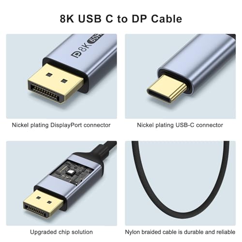 Image of Meliya USB-C to DisplayPort Cable 2M, 8K@60Hz 4K@240Hz Thunderbolt 4 /3 DP 1.4 for iPhone 17 /16 /15 Pro Max, MacBook Pro /Air /Mac Mini, Samsung Galaxy S25 /S24, Google