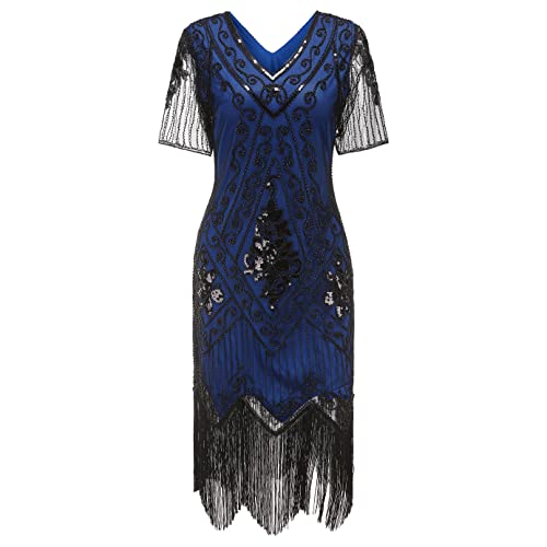 Gionforsy Damen 1920s Kleid mit Pailletten Kurzem Ärmel 20er Jahre Flapper Kostüm Kleid für Great Gatsby Motto Party Halloween Karneval Fasching...