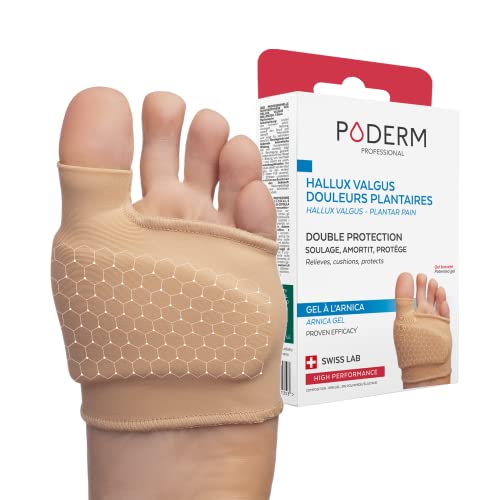 PODERM – HALLUX VALGUS/DOULEURS PLANTAIRES DOUBLE PROTECTION GEL ARNICA BREVETÉ - Orthèse Pied – Amortit/Soulage immédiatement la douleur – Anti...