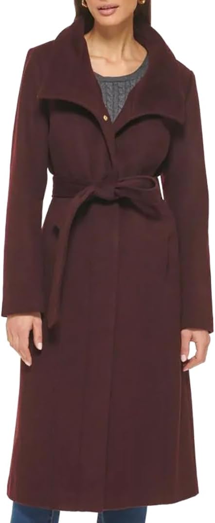 Cole Haan Women's Long Sleeve Formal Slick Wool Zip Up Coat