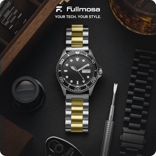 Image of Fullmosa 20mm Stainless Steel Watch Band, Quick Release Metal Replacement Strap with Removable Links, Includes Spring Bars & Link Removal Tool for Men Women (Silver+Golden)