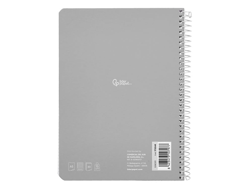 Cuaderno espiral A5 148 x 210 mm smart tapa blanda 80h 75gr cuadros CP 4mm con margen colores surtidos unidad