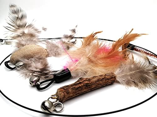 Skytoy 3Peice Cat Toys Feather Cat Teaser Rotate Toys(1Pcs Interactive Cat Toys Wand and 2pcs Replacement Attachments)