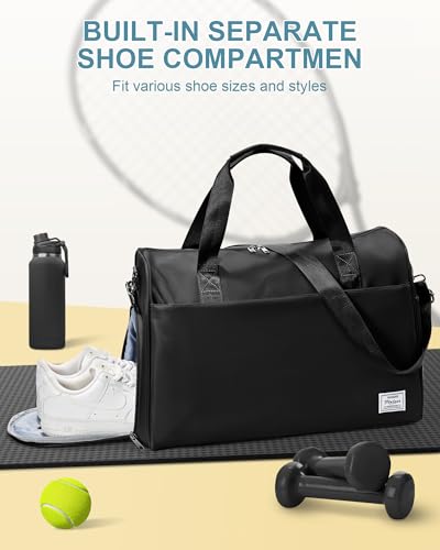 Image of Travel Duffel Bags for Women & Men - Weekender with Shoe & Laptop Compartments - Carry On, Overnight, Gym & Hospital Bag - Black