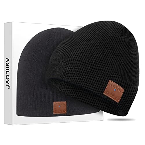 ASIILOVI Bluetooth Beanie, Double-Layer Wool Lining Bluetooth Hat Beanie for Men/Women/Teens/Family, 20hrs Playing, Gift Packaging for Christmas Stocking Stuffers Thanksgiving (001-Black)