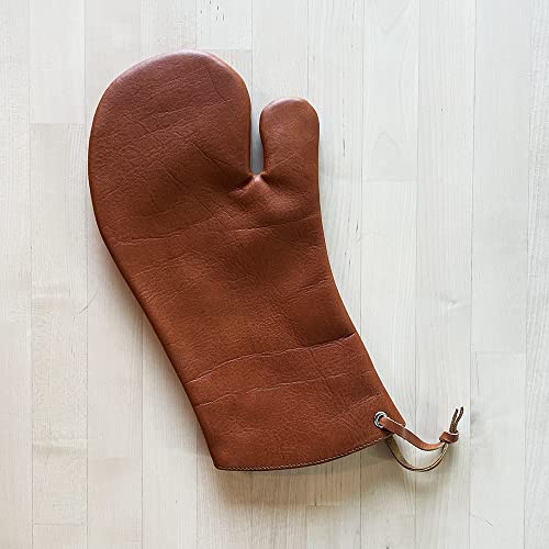 Premium 100% Usa Leather Oven Mitt - 100% American Leather Mitts | Heat Resistant Kitchen Gloves, Brown Leather #TOP1