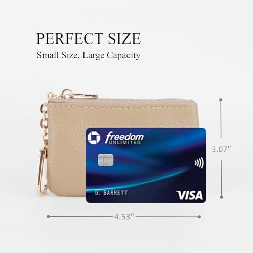 Image of Full Grain Leather Coin Purse with Key Chain - Small Change Purse Keychain Card Holder Pouch Small Wallet for Women and Men (Elephant Gray)