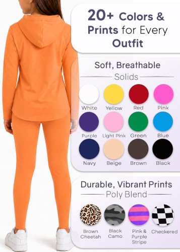 Image of STRETCH IS COMFORT Girls 2 Piece Hoodie Short Sleeve Long Sleeve Crew Neck Top and Leggings Set Kids Thermals Underwear Set