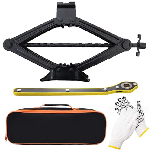 Scissor Jack Kit 4409 lbs (2 Ton) Heavy Duty Quick Jack Car Lift Universal Portable Tire Change Kit Bag for Auto SUV Mpv (Ratchet Wrench)