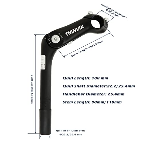 Thinvik Bike Quill Stem, 22.2Mm Quill Shaft Diameter, Angle Adjustable -10° To 50° Aluminium Silver #TOP3