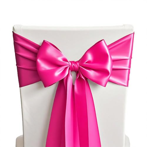 SINSSOWL Lot de 50 rubans de chaise en satin pour fête de mariage, anniversaire, fête prénuptiale, fête prénatale - Rose vif - 17,8 x 274,3 cm