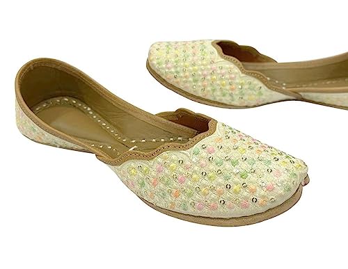Cream Multi Punjabi Jutti for Women Wedding Bridal Shoes Ethnic Handmade Mojaris3
