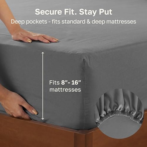 California Design Den Soft 100% Cotton Sateen Fitted Sheet Full, Grey - image 4