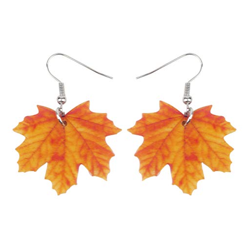 WEVENI Acrylic Fall Maple Leaf Earrings Dangle Novelty Autumn Plant Fruit Jewelry For Women Orange Leaves Gifts