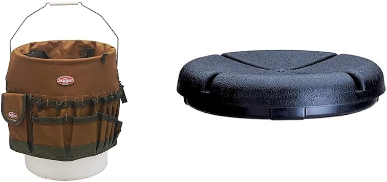 Bucket Boss The Bucketeer Bucket Tool Organizer in Brown, 10030 and Custom Leathercraft1140 EasySeat Lightweight Plastic Bucket Seat for 3 1/2 - 5 Gallon Buckets,Black