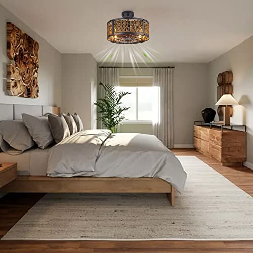 16-Inch-Farmhouse-Ceiling-Fan-with-Light-Remote-Rattan-Bladeless-Ceiling-Fan-Enclosed-Caged-Ceiling-Fan-6-Wind-Speed-Timing-Setting-Low-Profile-Ceiling-Fan-for-Bedroom-Living-Room-Study