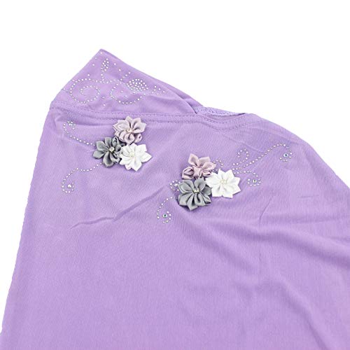 Modest Beauty girls Muslim Islamic Scarf Hijab Handmade flower lovely Rhinestone Headscarf for Kids Lavender