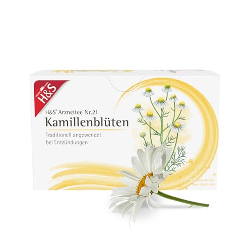H&S Kamillenblüten: Arzneitee Nr. 21 als Kamillentee für Magen Darm Beschwerden, Inhalation und Gurgellösung, 20 x 2 g