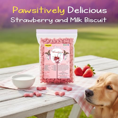 Image of Munchos Dog Biscuits Combo Pack 2kg (1kg + 1kg) | Strawberry & Milk | 100% Vegetarian & Natural Dog Treats | Healthy Crunchy Snacks for Dogs