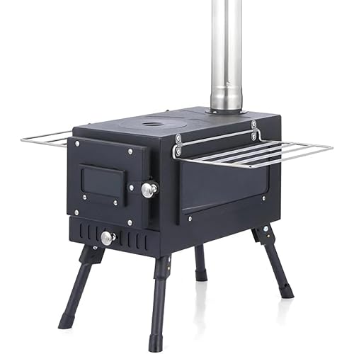 Wood Burning Stove, Portable Tent Stove for Heating, Compact,Outdoor,Courtyard,Camping,Winter,BBQ,Camp Cooking,Touring,Ice Fishing, Hunting,Include Chimney Pipes/Storage Bag(Steel)