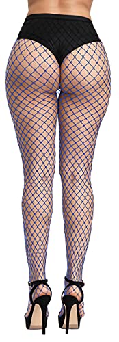 Pareberry Women's High Waisted Fishnet Tights Sexy Wide Mesh Fishnet Stockings (Royal Blue(Middle Hole)) #TOP5