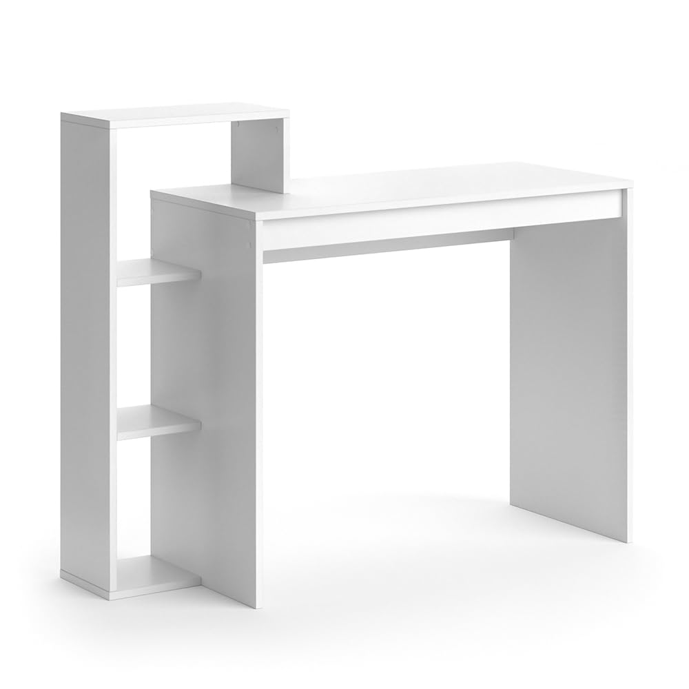 Vicco Bureau Leo, Blanc, 110x40cm | avec compartiments ouverts pour un rangement flexible