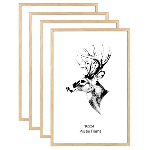Yaetm 16x24 Frame Set of 4, Solid Oak Wood Poster Frame 16 x 24 inches, Wall Gallery 16x24 Picture Frame for Horizontal and Vertical Wall Mounted (4 pack, Oak)