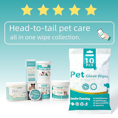 Image of MEDUWEDU Ear Cleaner Wipes 120 Counts, Dog Ear Cleaner, Grooming Kit Care for Dogs and Cats, Soft & Easy Otic Cleaning Pads, Remove Wax, Dirt & Stop Smelly, Itchy, Non-Irritating, Coconut Scent