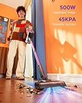 Cordless Vacuum Cleaner, 500W 45KPA 50Mins Stick Vacuum Cleaners for Home with LED Light, Self-Standing, Anti-Tangle Brush & 1.6L Dust Cup, Lightweight Vacuum for Pet Hair, Carpets, Hard Floors