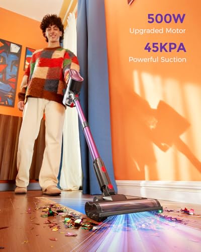 Image of Cordless Vacuum Cleaner, 500W 45KPA 50Mins Stick Vacuum Cleaners for Home
