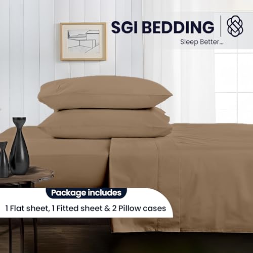 Image of SGI bedding Queen Bed Sheets Set - Premium 600 TC Egyptian Cotton, Crisp & Cooling Sateen Weave, Extra Soft Hotel Collection, Fits Mattresses Up to 16 Inch Deep, Breathable & Long Lasting - Taupe
