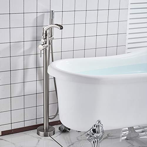 Senlesen Bathroom Single Handle Freestanding Bathtub Faucet Floor Mounted Waterfall Tub Filler With Hand Shower Set Brushed Nickel Finished #TOP1