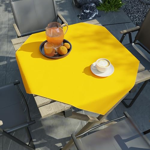 Image of Encasa XO Dining Table Cover Cloth for 4 Seater | 90x90 cm Cotton Canvas Square Table Cloth | Machine Washable Tablecloth for Indoor & Outdoor Use - Sunbeam Yellow Solid Color