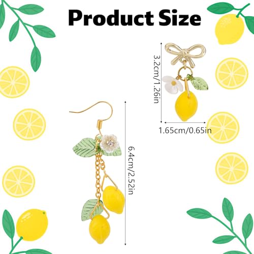 2 Pairs Lemon Dangle Earrings, Cute Summer Lemon Earrings Accessories for Women Dainty Yellow Fruit Lemons Bow Drop Earring for Birthday Party Role Play Gifts2