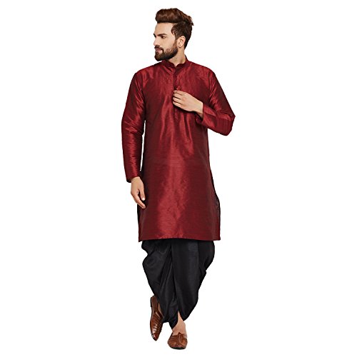 Image of SOJANYA (Since 1958 Men's Off-White and Gold Dupion Silk Dhoti Kurta Set