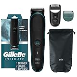 Gillette Intimate Men's Pubic Trimmer, 100% Waterproof for Wet & Dry Use with German-engineered Lifetime Sharp Blades, 100-minute Runtime from a Single Charge