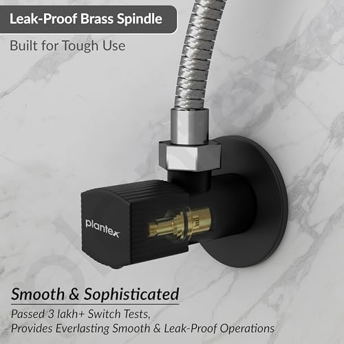Image of Plantex Single Lever Angle Valve for Bathroom with Brass Spindle /Angle Cock /Single Way Cock with Teflon Tap for Kitchen - Pack of 1 (Black)
