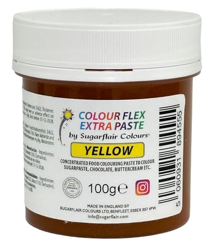 Sugarflair Colourflex Extra Paste Yellow - Colorante Alimentario, Colorantes para Crema de Mantequilla, Glaseado, Chocolate, Pasta De Azúcar, Mezclas, Masas para Tartas, Galletas - 100g