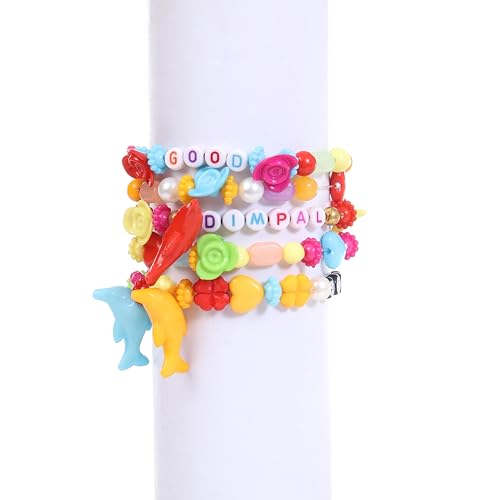 Image of Ambitieux DIY Bracelet Making Kit for Girls - 12 Types Colorful Beads with Charms, Elastic Thread, Earrings, Clasps & Rings - Jewellery Craft Kit for Kids, Birthday Return Gift, Rakhi Special Set for 2 3 4 5 6 7 8 9 10 years (8 mm opaque)
