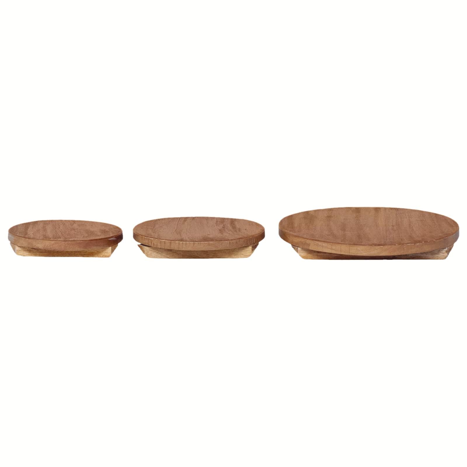 Sgabello per piante, 3 pezzi, in legno di mogano naturale | Per interni ed esterni, oliato, resistente alle intemperie, 29 cm, 21 cm, 18 cm di altezza